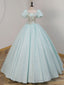 Unique A Line Satin Lace Long Prom Dresses, Blue Satin Sweet 16 Dresses