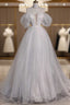 Unique Ball Gown Off The Shoulder Sequin Short Sleeves White Wedding Dresses Brides Dress