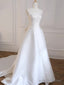 Unique Ball Gowns Strapless Sleeveless Long White Satin Wedding Dress