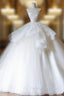 Unique Ball Gown Strapless White Lace Satin Long Wedding Dress Brides Dresses