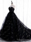 Unique Black Tulle Sequins Strapless Prom Dress