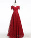 Unique Burgundy Lace Long Prom Dress, Burgundy Prom Dress