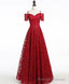 Unique Burgundy Lace Long Prom Dress, Burgundy Evening Dress