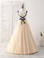Unique Champagne Lace Tulle Long Prom Dress, Champagne Prom