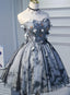 Unique Grey Floral Sweetheart Short Prom Dresses Homecoming Dresses