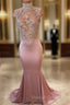 Unique Hight Neck Sequin Long Prom Dresses Mermaid Prom Dresses