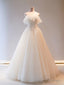 Unique Light Champagne Tulle Long Prom Dress, Tulle Formal Wedding Prom Dress