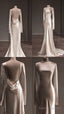 Unique Mermaid Backless Satin Pleats Long Sleeves Wedding Dresses