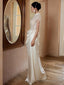 Unique Mermaid High Neckline Pearls Pleats Long White Satin Wedding Dress