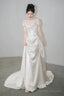 Unique Mermaid Off The Shoulder Pleats Short Sleeves Satin Ivory Wedding Dress