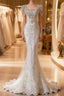 Unique Mermaid Square Neckline Short Sleeves Wedding Dress White Brides Dresses