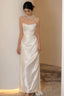 Unique Mermaid Strapless Pleats Long White Satin Wedding Dress