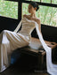 Unique Mermaid Strapless Satin Pleats White Ruffles Wedding Dress