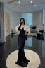 Unique Mermaid Sweetheart Black Prom Dresses Long With Sleeves