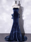 Unique Mermaid Velvet Long Formal Prom Dress, Velvet Formal Prom Dress