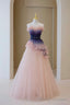 Unique Pink Gradient Long Prom Dress, A Line Strapless Prom Prom Dress