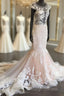 Unique Round Neck Tulle Lace Long Prom Dresses Lace Prom Dresses
