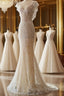 Unique Sheath V Neckline Cap Sleeves Lace Ivory Wedding Dress