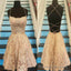 Unique Spaghetti Straps Crisscross Back A Line Short Homecoming Dresses, Gold Lace Homecoming Dresses