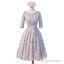 Unique Style Three-Quarter Sleeve Full Feather Appliques Keyhole Lace Up Back Tea-Length Homecoming Dresses