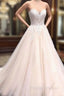 Unique Sweetheart Neck Tulle Lace Applique Long Wedding Dress, Lace Bridal Dress