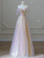 Unique Sweetheart Neck Tulle Sequin Long Prom Dress Tulle Prom Dress