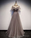 Unique Tulle Long Prom Dress, Tulle Gray Prom Dress