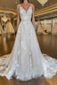 Unique v neck tulle lace long prom Dresses lace wedding Dresses