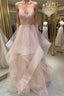 Unique v neck tulle sequin Prom Dresses Long sequin Prom Dresses