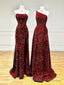 Unique Velvet Sequin Mermaid Burgundy Long Prom Dress, Burgundy Formal Prom Dress