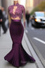 Unique Velvet Two Pieces Lace Mermaid Long Prom Dress