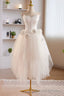 Unique White Strapless Irregular Tulle Short Prom Dress, White Prom Dress