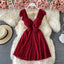 V Neck A-Line High Waist Prom Dresses Homecoming Dresses