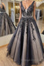 V Neck Backless Black Lace Long Prom Dresses Black Lace Prom Dresses Black Prom Dresses