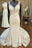 V-Neck Backless Mermaid Long Wedding Gown