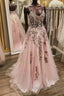 V Neck Backless Pink Lace Long Prom Dresses Long Pink Lace Prom Dresses