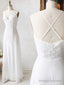 V Neck Backless White Lace Prom Dress Open Back White Lace Wedding Bridesmaid Dress