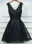 V Neck Beaded Elegance Appliqued Black Lace Homecoming Dresses
