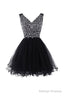 V-Neck Beads Chiffon Homecoming Dresses Short Prom Dresses