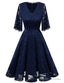 V-Neck Bell Sleeve A-Line Knee Length Lace Bridesmaid Dresses Homecoming Dresses With Lace