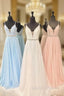 V Neck Chiffon Sequin Long Prom Dress, Cute Formal Dress