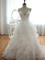 V Neck Court Train Backless White Wedding Dresses Backless Wedding Prom Gown