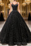 V Neck Glitter Black Long Prom Dresses