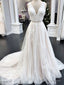 V Neck Ivory Lace Wedding Dress Ivory Lace Prom Dress