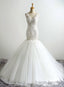 V Neck Lace Applique Mermaid Wedding Dress with Open Back
