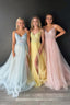 V Neck Lace-Up Appliques Tulle A Line Prom Dress