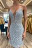 V Neck Light Blue Short Lace Prom Dress Light Blue Short Blue Lace Graduation Homecoming Dress
