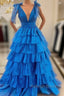 V-Neck Long Prom Dress With Ruffle Skirt
