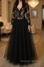 V Neck Long Sleeves Black Lace Long Prom Dresses Long Sleeves Black Lace Prom Dresses Black Lace Prom Dresses
