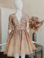 V Neck Long Sleeves Champagne Lace Prom Dress Long Sleeves Champagne Lace Prom Graduation Dress
